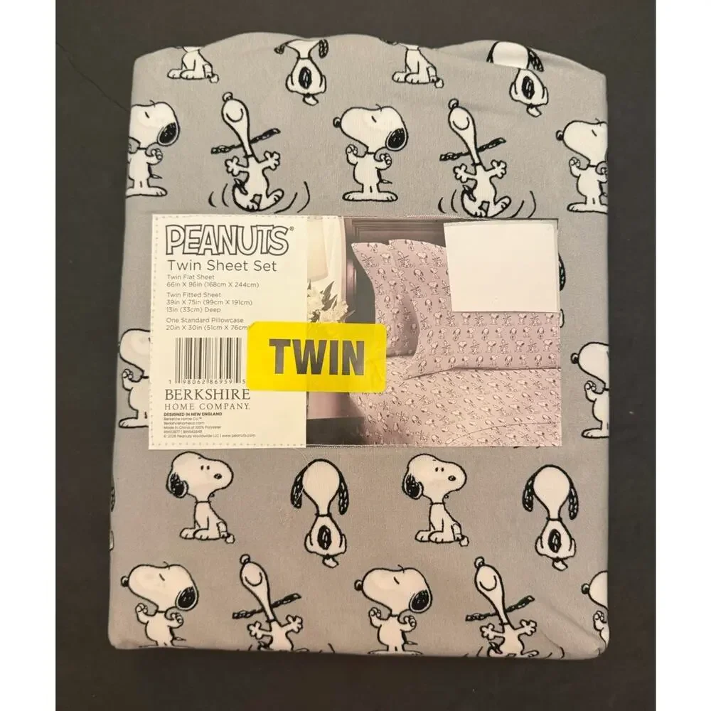NWT! Peanuts Snoopy All Over 3 pc Twin Sheet Set (Gray) by Berkshire Home Co.